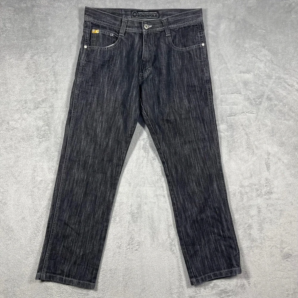 Southpole Jeans Men 32 31x29 Acid Washed Black Straight Leg Denim Streetwear Y2K